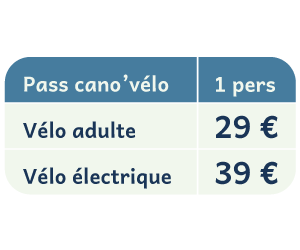 Tarifs Pass cano'velo par Canoë Vendée canoe ou kayak ou pedalo + sortie vélo